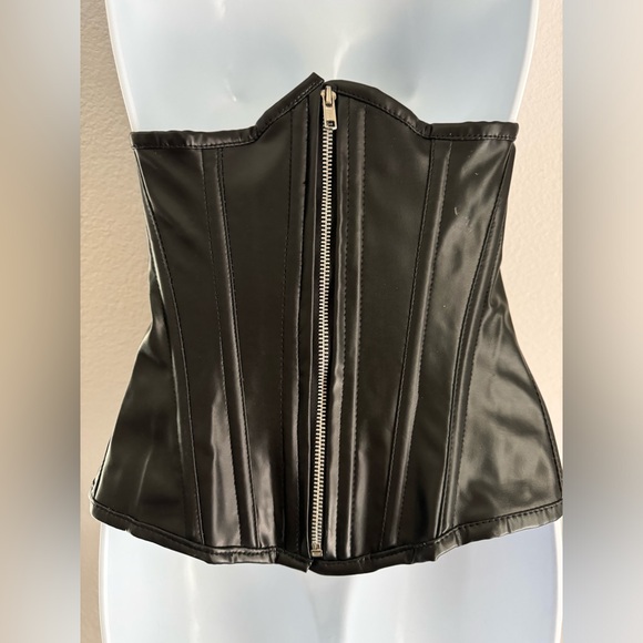 Black Faux Leather Corset Bustier with Zipper, Size S - Picture 5 of 5